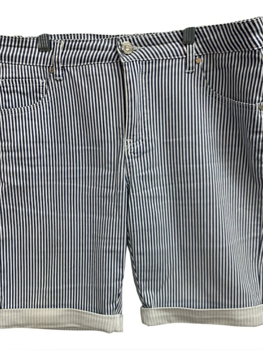 Simon Chang Navy and White Striped Cotton Shorts S10